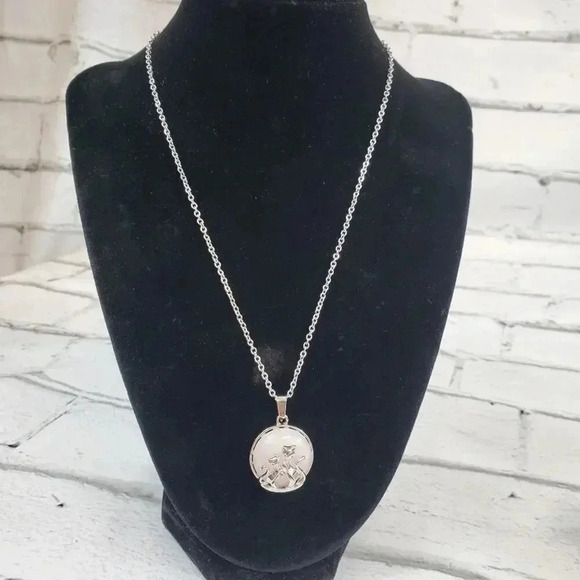 Rose Quartz Mother and Baby Cat Necklace with Natural Stone Center - Picture 6 of 6